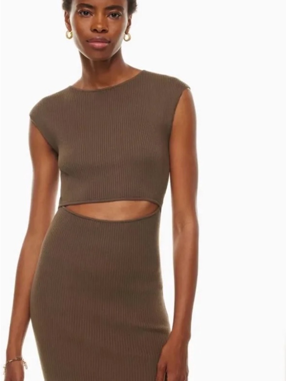 Wilfred Ribbed Cutout Crop Top in Brown